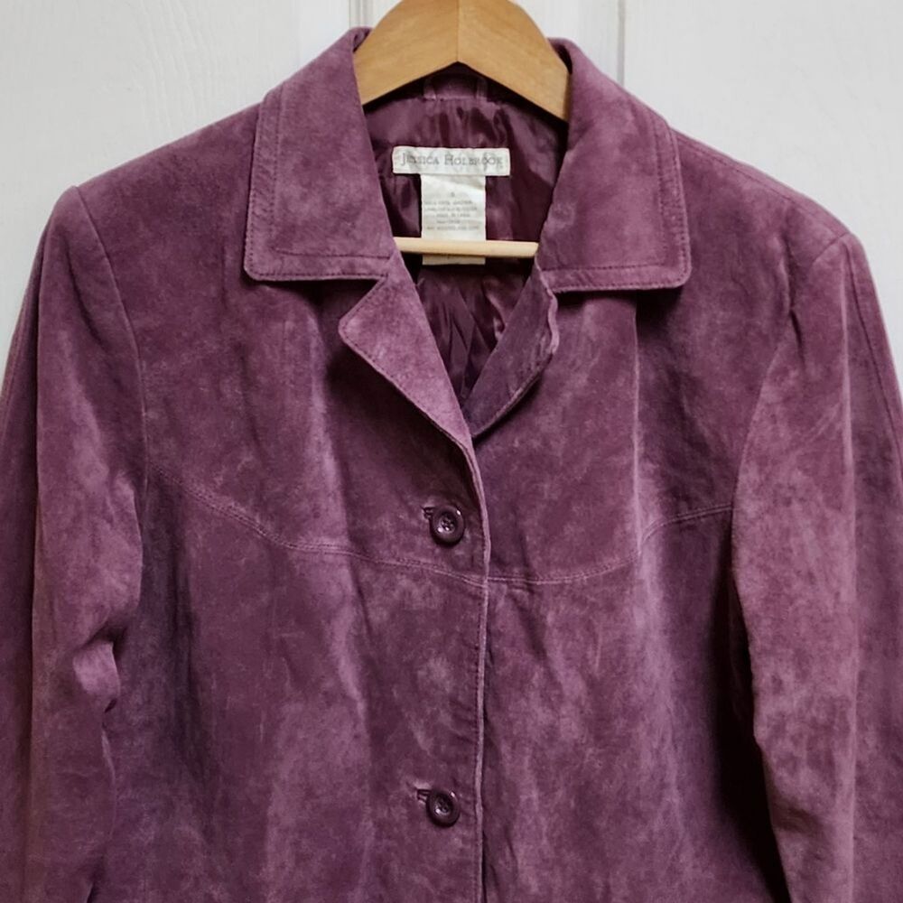 Jessica Holbrook Purple Suede Leather Button Jacket Blazer Women S Lined Pockets - Picture 3 of 8